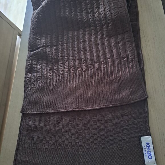 KENZO Homme Italy Luxurious Reversible Wool Backed Silk Scarf Chocolate 60"x13" - Picture 2 of 15